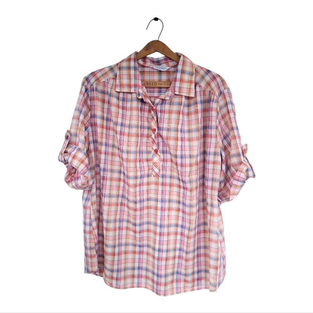 Vintage 80's Miss Fashionility Pink Plaid Pullover Blouse XL/XXL